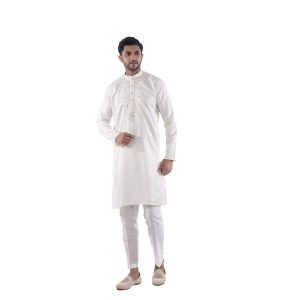 White Kurta for Men | Embroidered Mirror Work Ethnic Wear by The Royal Ethnix
