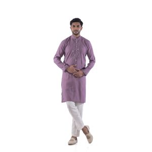 Mauve Embroidered Kurta for Men | Mirror Work Wedding Kurta by The Royal Ethnix